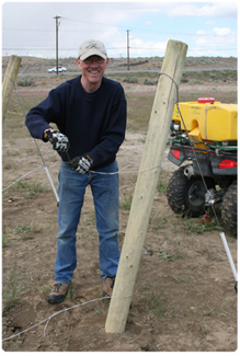 Richard Beightol installing a trellis
